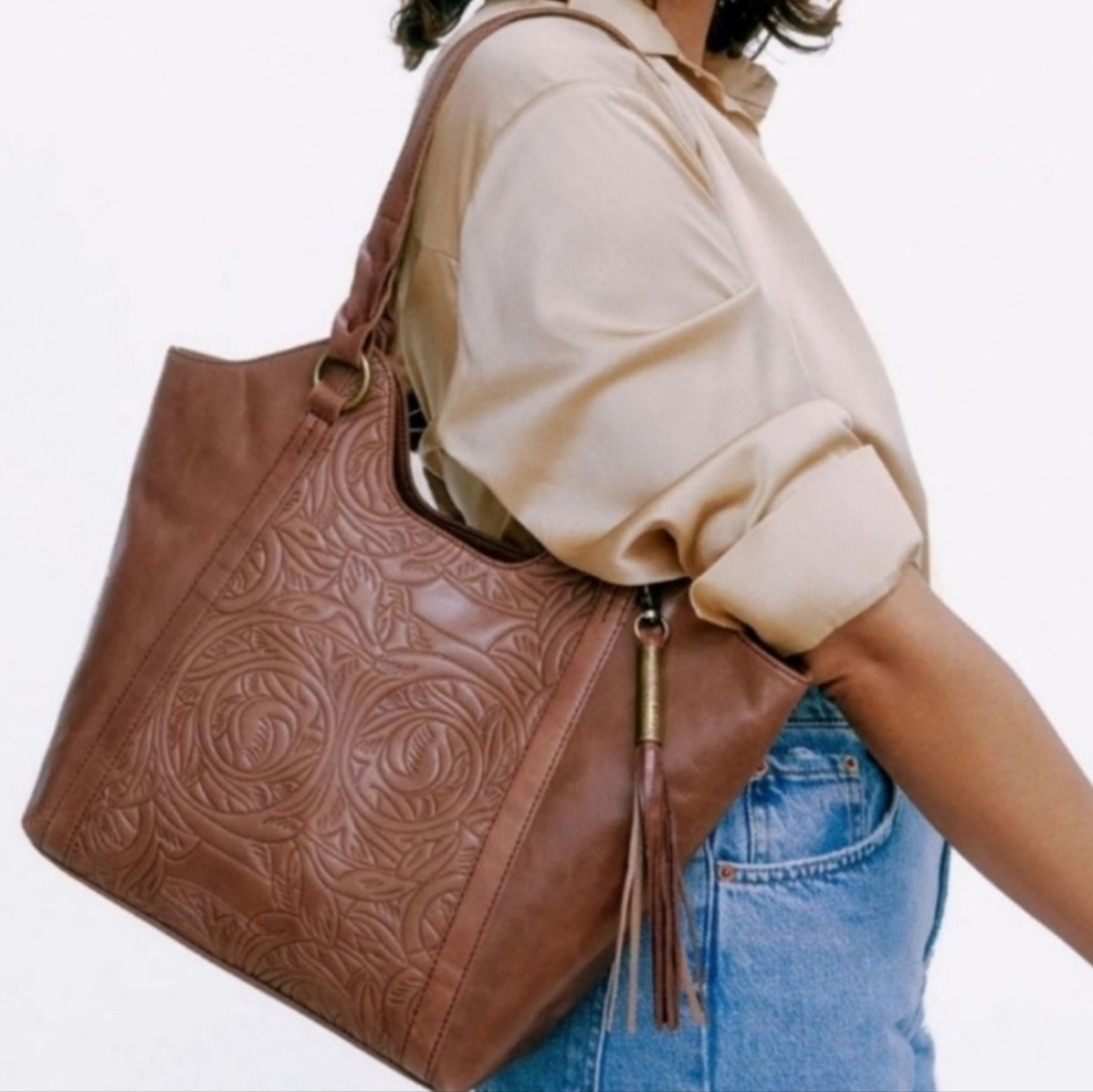 The Sak Brown Embossed Leather Bo Ho Bag Tote - Picture 5 of 6